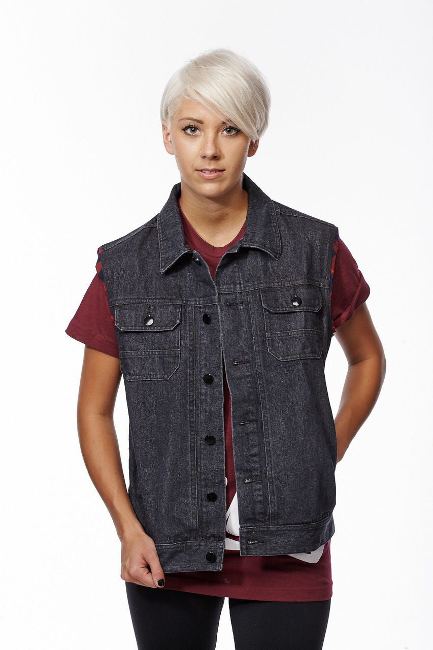 Plaid Denim Sleeveless Vest